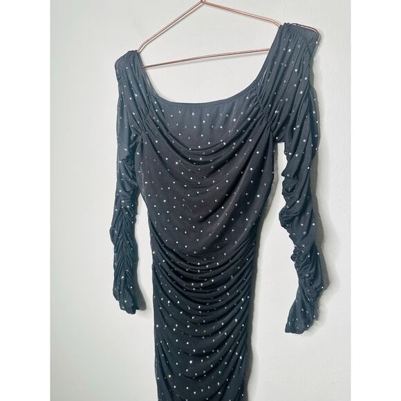 Caroline Constas Black Crystal-Embellished Ruched Mesh Aria Maxi Dress Size M - Picture 8 of 12